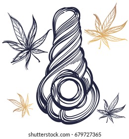 Smoking pipe marijuana simple icon with smoking. Vector monochrome illustration isolated on white background