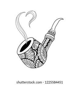 Smoking pipe on a white background. Illustration in the style of lineart.