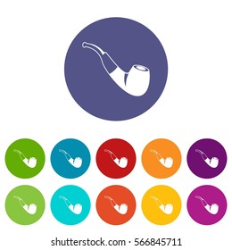 Smoking pipe set icons in different colors isolated on white background