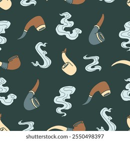 Smoking Pipe Tobacco Headset Vector Seamless Pattern illustration Design