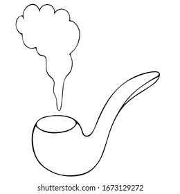 Smoking pipe. Smoking tool. Sketch. Smoke rises into the air. Vector illustration. Coloring book for adults. Contour on an isolated background. Leprechaun attribute. Saint Patrick Day. Doodle style. 