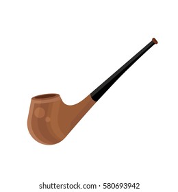 Smoking pipe vector icon in flat design style. Wooden tobacco tool symbol.