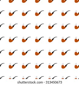 Smoking pipe vector icon seamless pattern, tiling ornament on white.