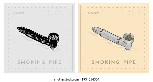 Smoking Pipe With Weed Cannabis Metallic Illustration