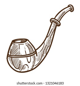 Smoking pipe wooden tool tobacco product isolated sketch