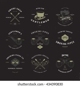 smoking pipes hipster logo set invert
