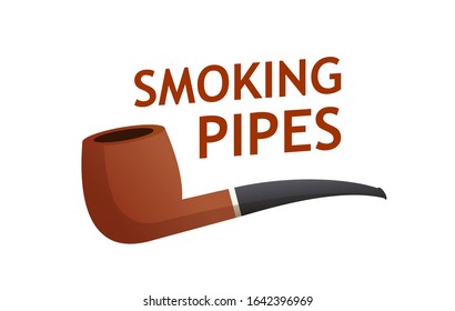 Smoking Pipes Logo vector icon isolated on white. Emblem with Caption for Advertising or Web Site.