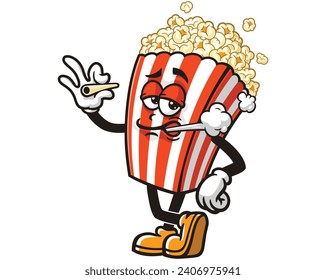 smoking Popcorn cartoon mascot illustration character vector hand drawn clip art