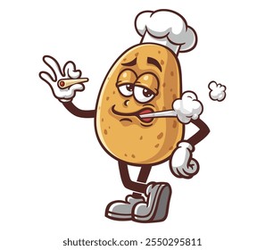 Smoking Potato Cartoon Mascot Illustration Character Vector Clip-art Hand-drawn Logo Design