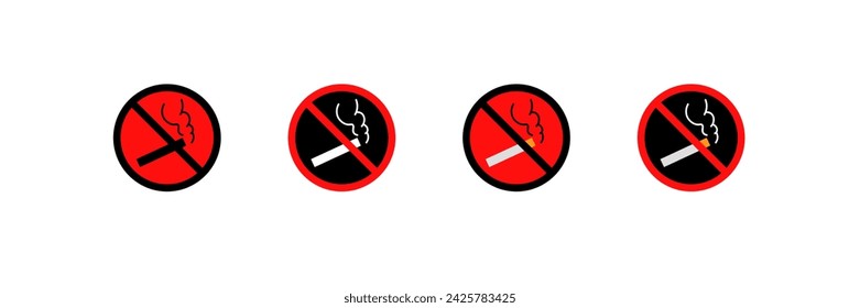 Smoking prohibited icons. Flat, red, cigarette and red circle, smoking prohibited icons. Vector icons