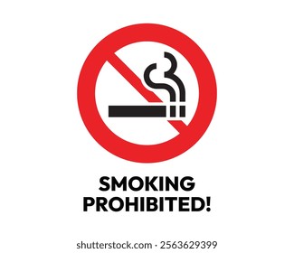 Smoking Prohibited Sign with Clear Prohibition Symbol, Essential for Public Health and Safety, High-Quality Vector Stock Image