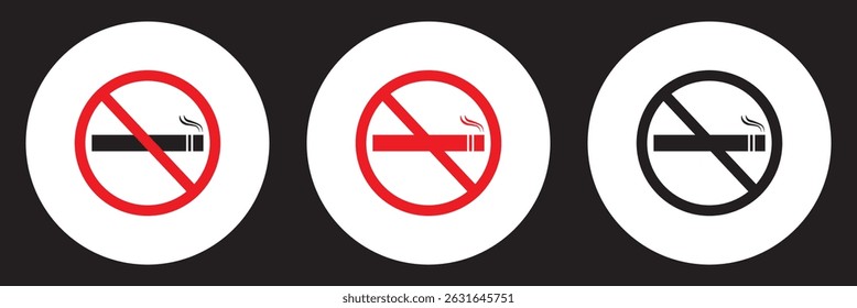 Smoking prohibited sign icon set. Restrictions public sign vector isolated on background. Universally indicating restriction or prohibition symbols. No smoking vector signs set 