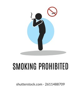 Smoking prohibition silhouette figure vector image. pictogram man smoking tobacco cigarette. No smoking area. Flat style glyph icon.