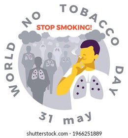 Smoking in public place. Secondhand smoke. Illness risk. Stop smoking. World no tobacco day. Air pollution. Infographic. Vector illustration. Healthcare poster, placard or banner template.