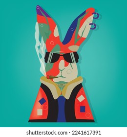 Smoking Rabbit character vector illustration. 