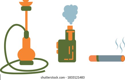 Fumar. Negativa a fumar. Cigarrillo. Hookah. Vape. Imagen vectorial. Icono, pegatina.