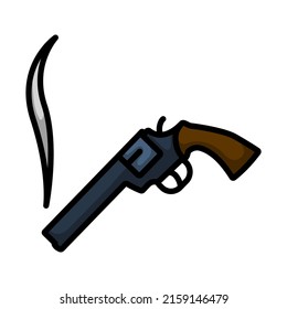 Icono de Revolver de fumar. Contorno de negrita editable con diseño de relleno de color. Ilustración vectorial.