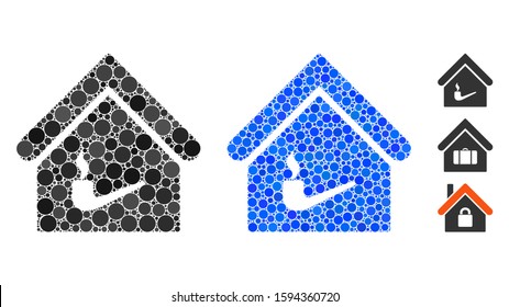 Smoking room composition of filled circles in different sizes and shades, based on smoking room icon. Vector random circles are organized into blue composition.