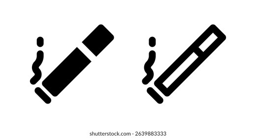 Smoking Room Icon Set. A black glyph and outline icon of a cigarette, representing smoking areas.