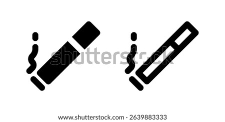 Smoking Room Icon Set. A black glyph and outline icon of a cigarette, representing smoking areas.