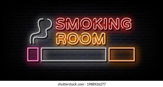 Smoking room neon sign vector. neon symbol