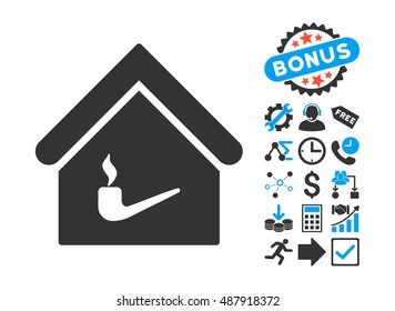 Smoking Room pictograph with bonus icon set. Vector illustration style is flat iconic bicolor symbols, blue and gray colors, white background.