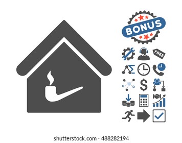 Smoking Room pictograph with bonus images. Vector illustration style is flat iconic bicolor symbols, cobalt and gray colors, white background.