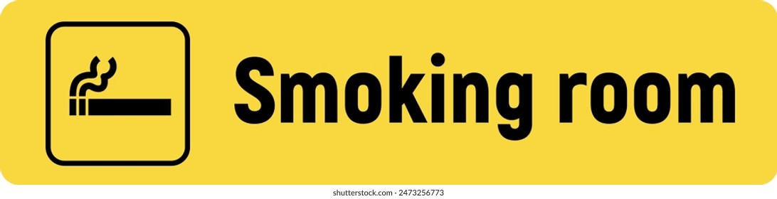 Smoking room sign cigarette icon. Yellow airport smoking room area symbol warning icon