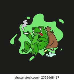 Smoking Sad Frog Vector Illustration