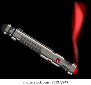 A smoking sci-fi light sword weapon isolated on a white background