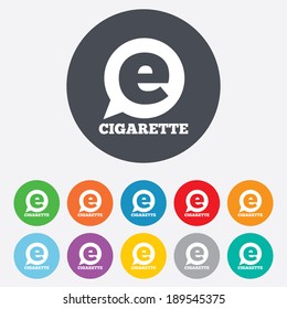 Smoking sign icon. E-Cigarette symbol. Electronic cigarette. Round colourful 11 buttons. Vector