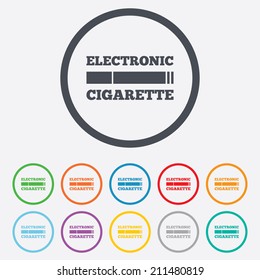 Smoking sign icon. E-Cigarette symbol. Electronic cigarette. Round circle buttons with frame. Vector