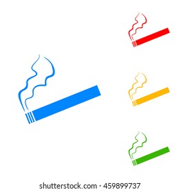 Smoking sign illustration. Colorful set of icon - blue, red, yellow, green.