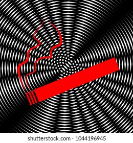 Smoking sign illustration. Vector. Red icon on white and black radial interference as background.
