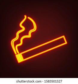 Smoking sign illustration. Yellow, orange, red neon icon at dark reddish background. Illumination. Illustration.