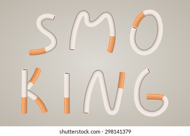 Smoking sign text made of cigarettes vector illustration