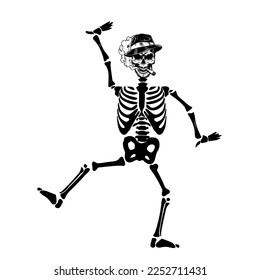 smoking skeleton dancing illustration design