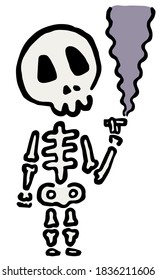 Smoking Skeleton : Hand drawn vector illustration like woodblock print