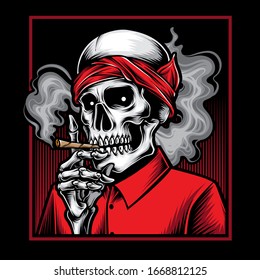 Smoking Skull With Bandana Vector