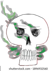 Smoking skull drawing with poison gas emanating from sockets