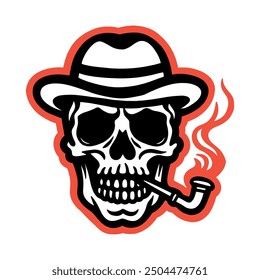 Smoking skull face in hat.vector illustration