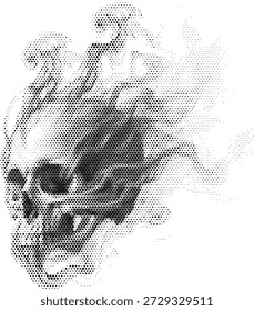 Ilustración vectorial de fuego del cráneo de fumar para el peligro y el horror del diseño del tatuaje