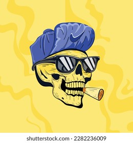 Smoking skull hand drawn illustration 