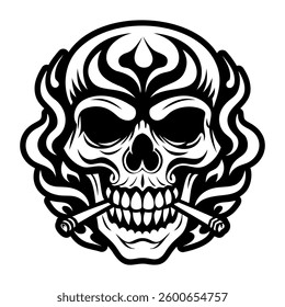 Smoking skull icon in filled style