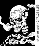 Smoking skull skeleton art vectors comic
