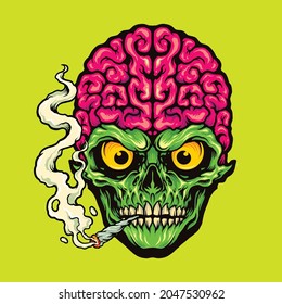 Smoking Skull Weed Cigarette Vector illustrations for your work Logo, mascot merchandise t-shirt, stickers and Label designs, poster, greeting cards advertising business company or brands.