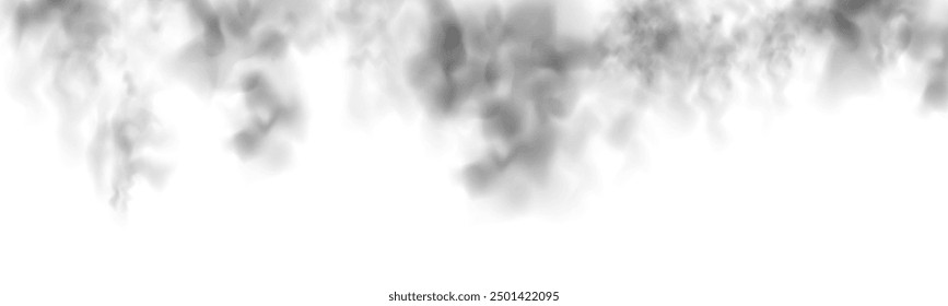 Smoking, smog swirl and isolated with smoker art from cigarette or pollution with graphic space for incense creativity. PNG	