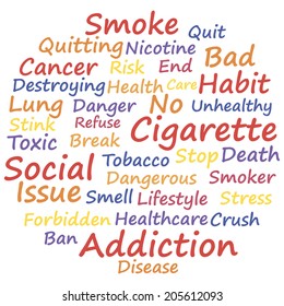 Smoking as a social issue, word cloud concept, vector illustration.