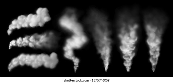 Smoking Steam. Smoke Puff From Chimney, Steaming Geysir Vapour And Explosion Cloud Isolated Vector Set