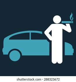 Smoking taxi driver icon from Business Bicolor Set. Vector style: flat bicolor symbols, blue and white colors, rounded angles, dark blue background.